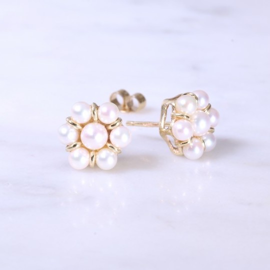 Cultured Pearl Flower Cluster Earrings