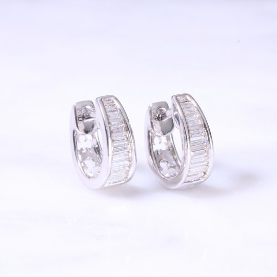 Baguette Diamond Channel Set Huggie Hoop Earrings