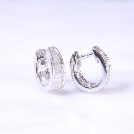 Baguette Diamond Channel Set Huggie Hoop Earrings