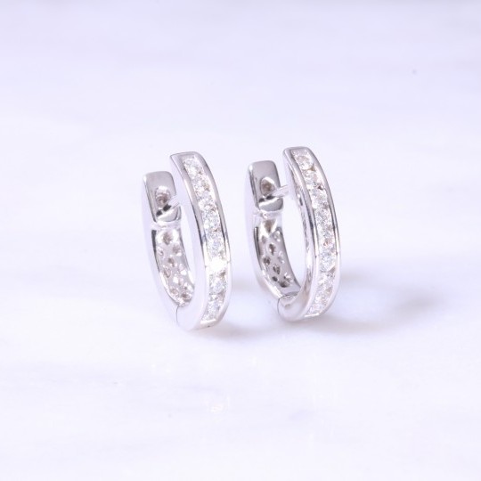 Diamond Channel Set Huggie Hoop Earrings Small