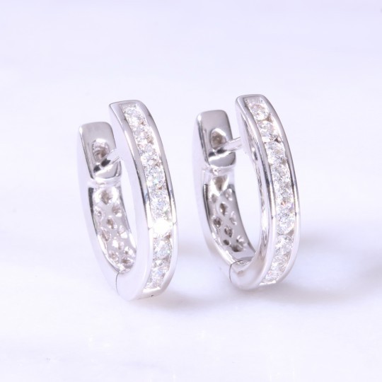 Diamond Channel Set Huggie Hoop Earrings Small