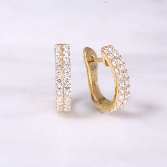 2 Row Diamond Huggie Hoop Earrings