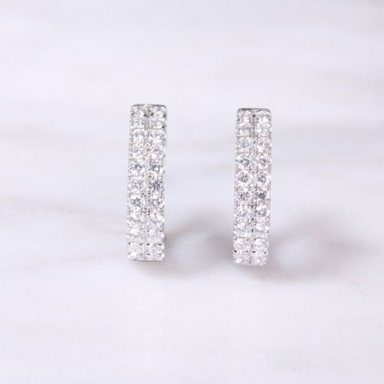 2 Row Diamond Huggie Hoop Earrings