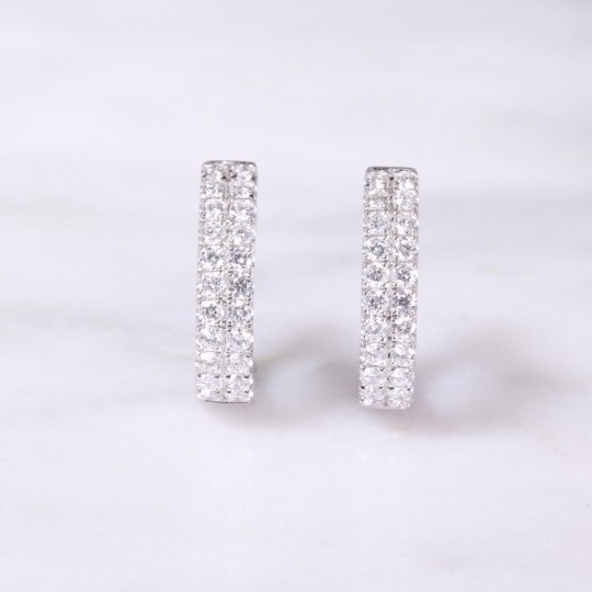 2 Row Diamond Huggie Hoop Earrings White Gold