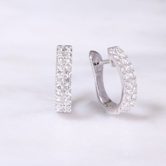 2 Row Diamond Huggie Hoop Earrings