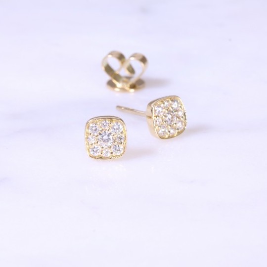 Cushion Button Diamond Earrings