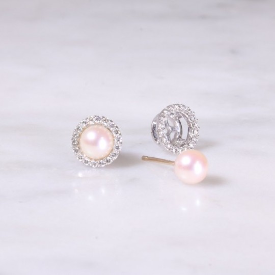 Pearl & Diamond Halo Ear Studs