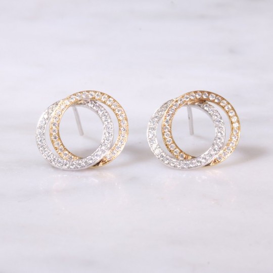 White & Yellow Gold Diamond Circular Earrings
