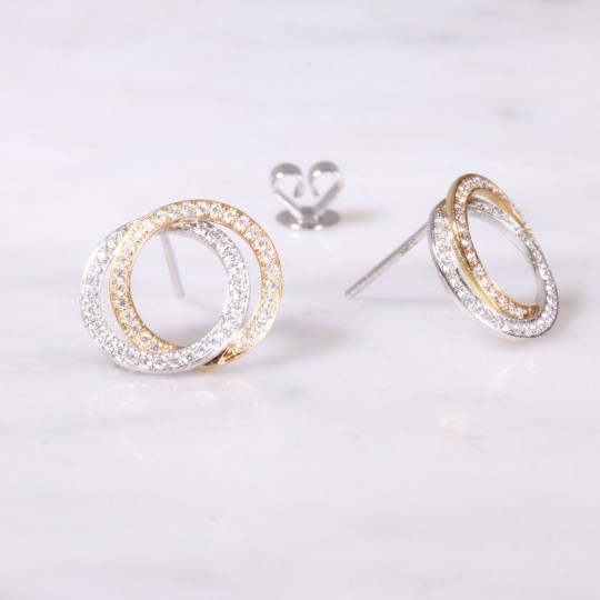 White & Yellow Gold Diamond Circular Earrings