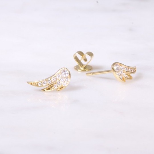 Yellow Gold Feather Diamond Earrings