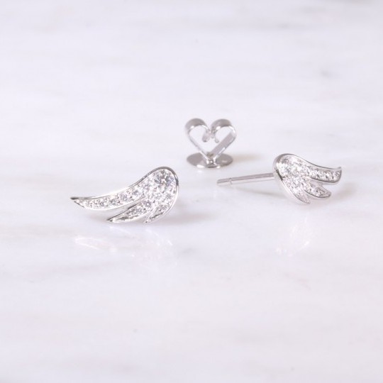 White Gold Diamond Feather Earrings