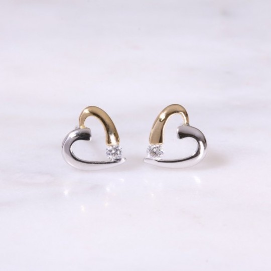 Mixed Gold Open Diamond Heart Earrings