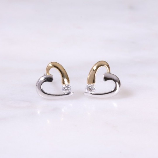 Mixed Gold Open Diamond Hear Ear Studs