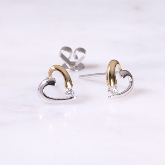 Mixed Gold Open Diamond Hear Ear Studs