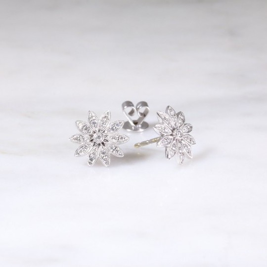Diamond Milgrain Flower Earrings