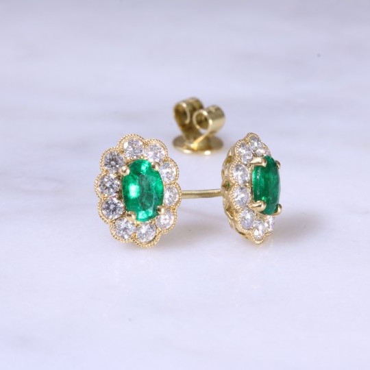 Oval Emerald & Diamond Earrings