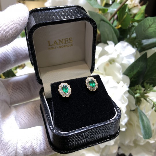 Oval Emerald & Diamond Earrings