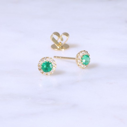 Petite Emerald & Diamond Halo Ear Studs
