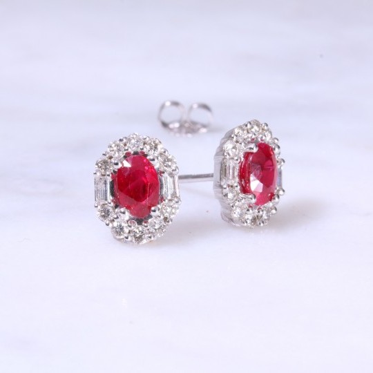 Oval Ruby & Fancy diamond Ear Studs