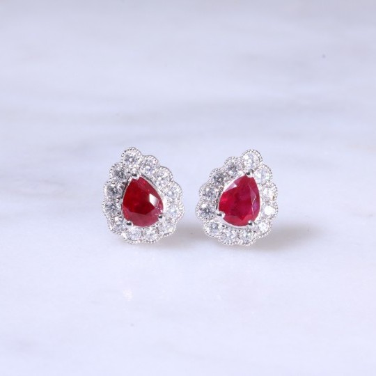 Pear Ruby & Diamond Earrings