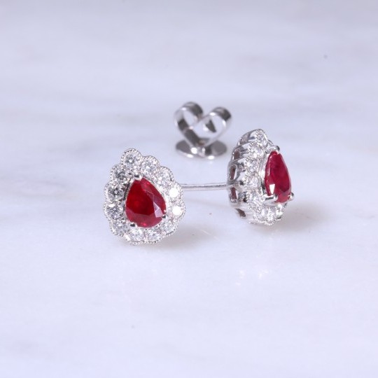 Pear Ruby & Diamond Earrings