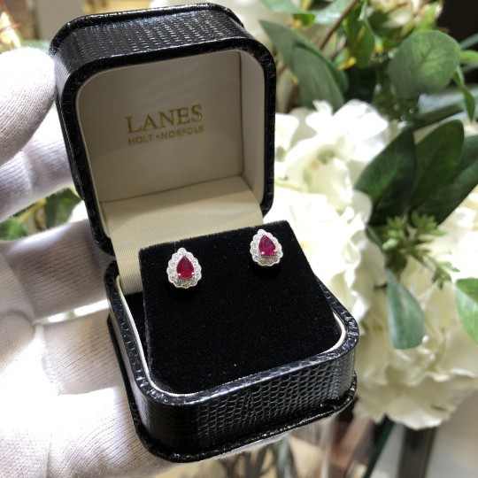 Pear Ruby & Diamond Earrings