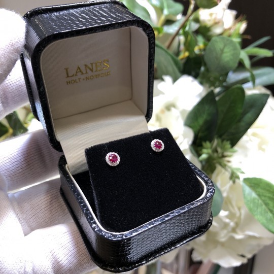 Petite Ruby & Diamond Halo Ear Studs