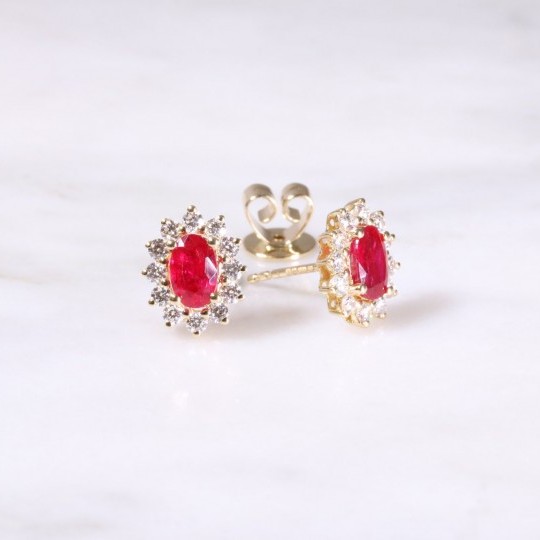 Ruby & Diamond Oval Cluster Earrings
