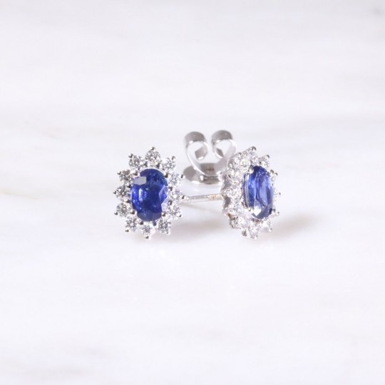 Oval Sapphire & Diamond Cluster Earrings