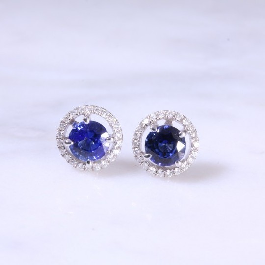 Round Sapphire & Diamond Halo Earrings