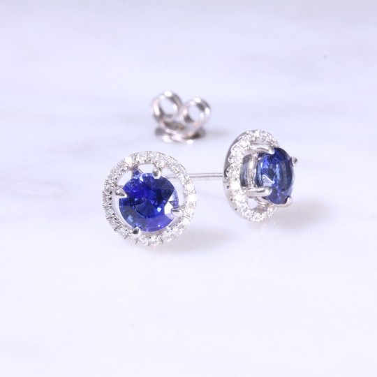 Round Sapphire & Diamond Halo Earrings