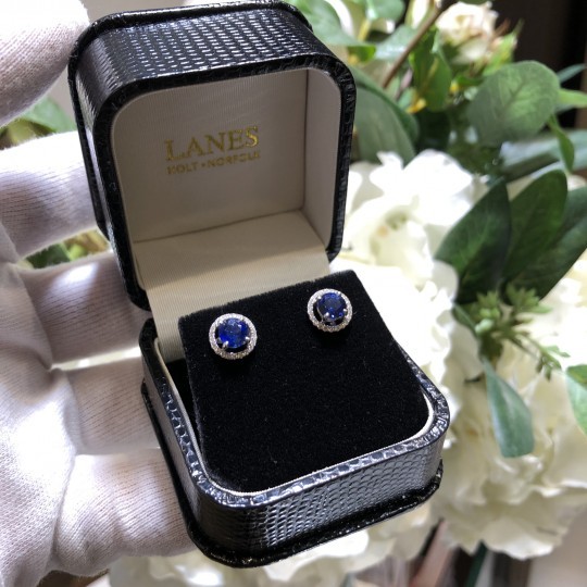 Round Sapphire & Diamond Halo Earrings