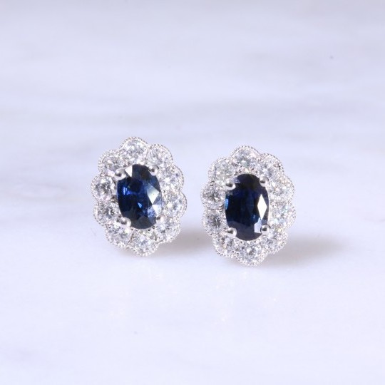 Oval Sapphire & Diamond Ear Studs