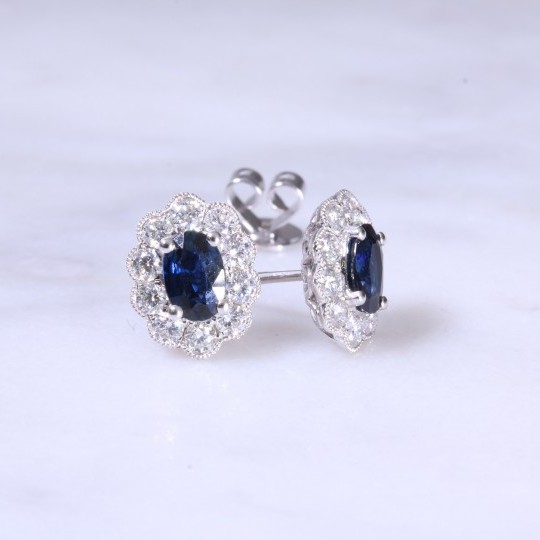 Oval Sapphire & Diamond Ear Studs