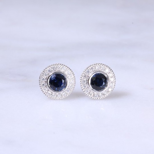 Round Sapphire & Diamond Ear studs