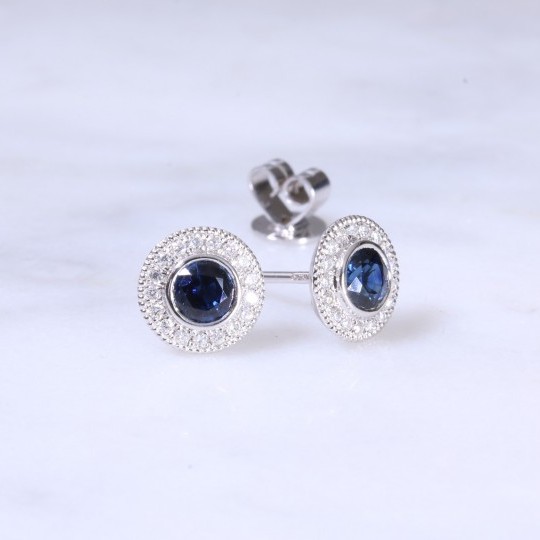 Round Sapphire & Diamond Ear studs