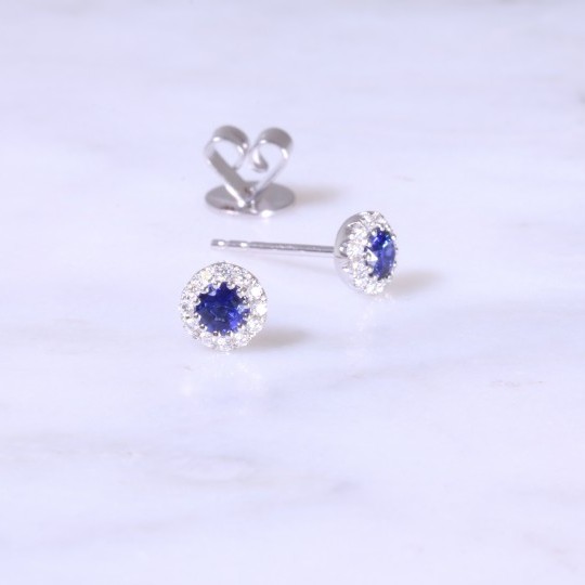 Petite Sapphire & Diamond Halo Ear Studs