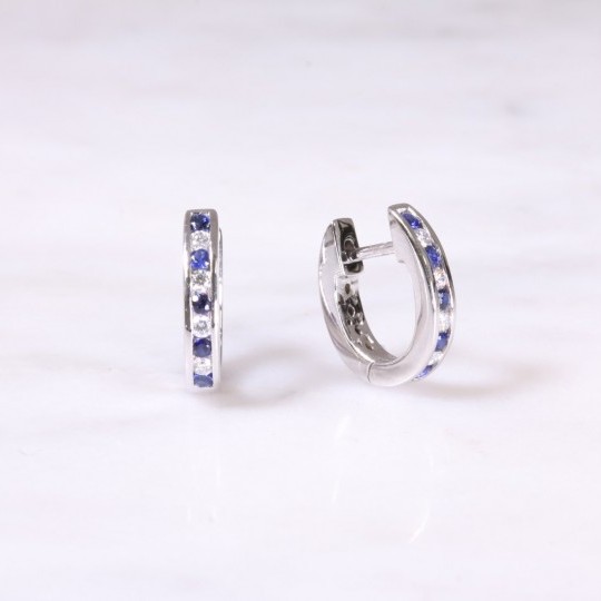Sapphire & Diamond Huggie Hoop Earrings