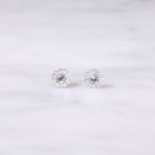 Petite Aquamarine and Diamond Halo Earrings