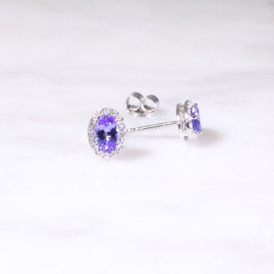 Oval Tanzanite & Diamond Halo Earrings