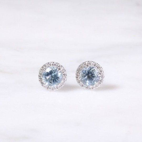 Aquamarine & Diamond Halo Style Earrings