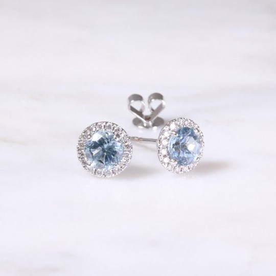 Aquamarine & Diamond Halo Style Earrings