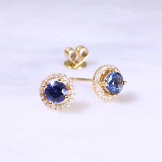 Round Sapphire & Diamond Halo Earrings