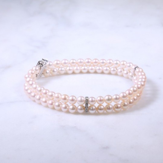 2 Row Cultured Pearl & Diamond Bracelet