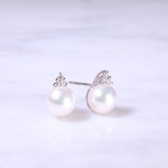 Trefoil Diamond & Cultured Pearl Earrings