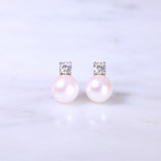 Diamond & Cultured Pearl Earstuds 0.34ct