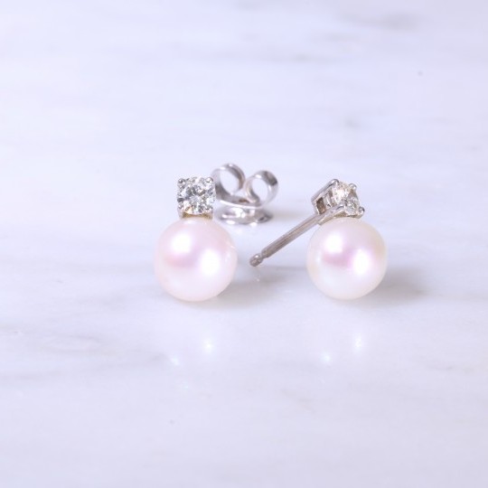 Diamond & Cultured Pearl Earstuds 0.34ct