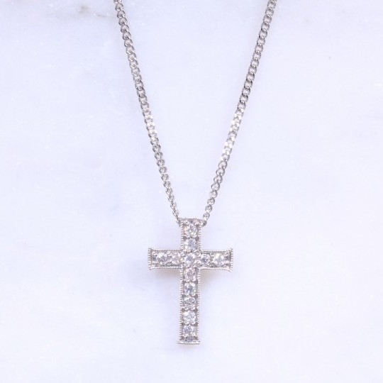 Diamond Cross Milgrain Pendant