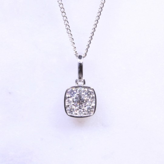 Round Brilliant Diamond Cushion Cluster Necklace