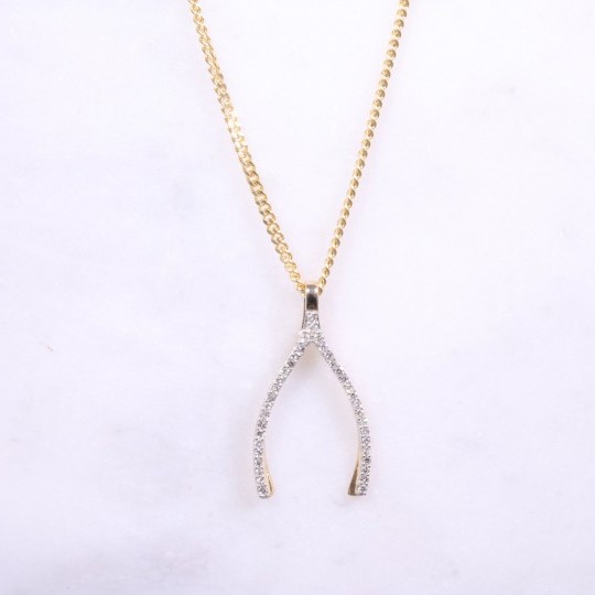 Yellow Gold Diamond Wishbone Necklace